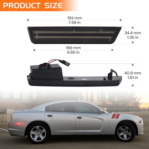 FetonAuto Sequential LED Rear Bumper Red Side Marker Lights for 2011-2014 Dodge Charger & 2008-2014 Dodge Challenger 2PCS, Smoked Lens, Dynamic Scan - Image 4
