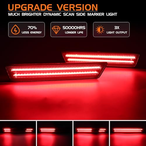 FetonAuto Sequential LED Rear Bumper Red Side Marker Lights for 2011-2014 Dodge Charger & 2008-2014 Dodge Challenger 2PCS, Smoked Lens, Dynamic Scan - Image 2