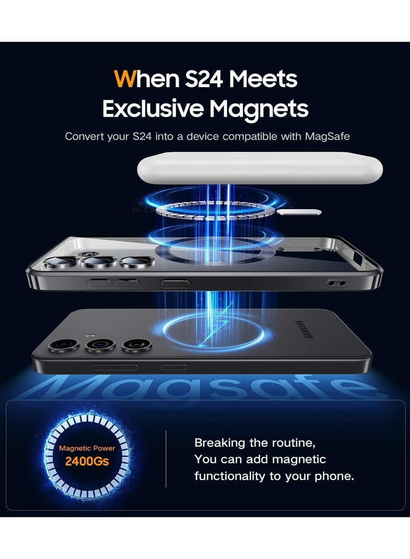 Magnetic Titanium Color for Samsung Galaxy S24 Case with Full Camera Protection [No.1 Strong N56 Magnets] [Military Grade Drop Protection] for Magsafe Women Girls Phone Case -Black - Image 2
