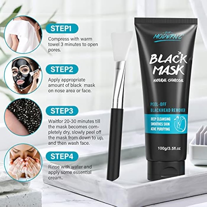 POP MODERN.C Blackhead Remover Mask Bamboo Charcoal Peel Off Mask Skin Care Face Mask 3-in-1 Kit Pimple & Deep Cleansing Black Facial Mask Shrink Pore With Blackhead Remover Extractor Tools - Image 4