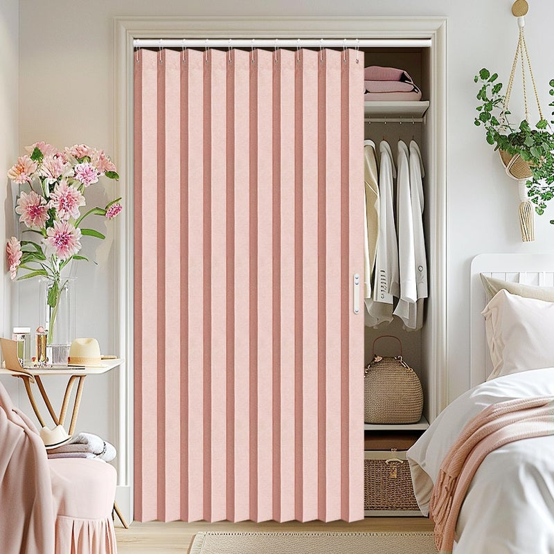 Vatge Accordion Style Doors Curtain - Pink Room Separation for Girls' Bedroom, Open Closet Cover, 80 Inch Long, 1 Panel With Tieback, W52 x L78 - Image 1
