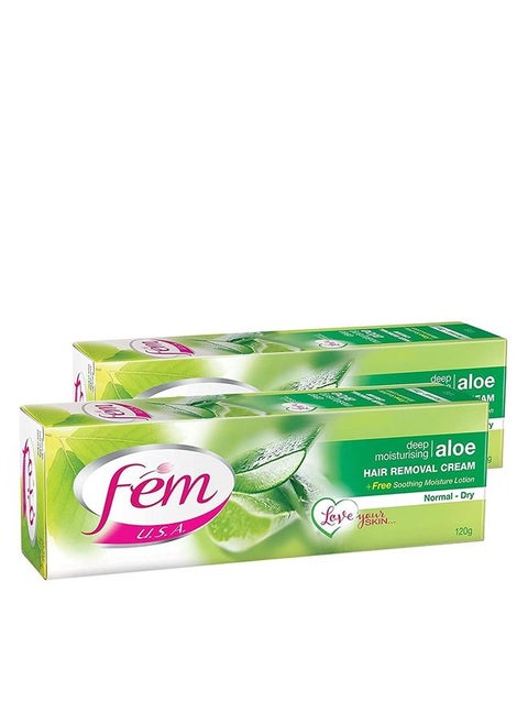 FEM USA Hair Removal Cream with Aloe Vera | For Deep Moisturizing - 120g With pH Balancing Skin Care Lotion