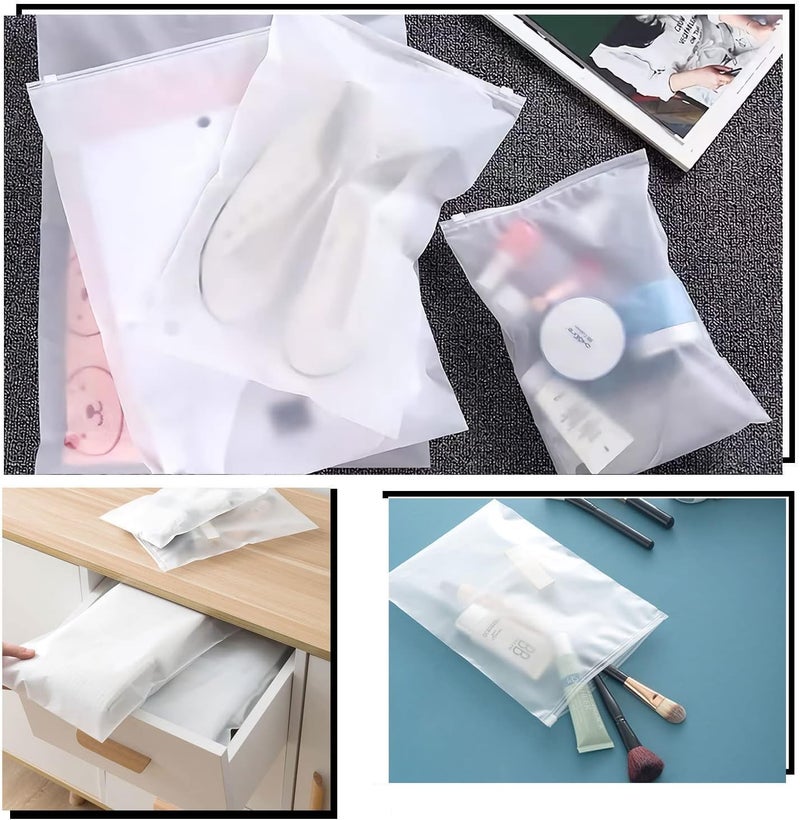 GREENTWISH Polyethylene Frosted Zipper Bag|Travel Bag For Shoes Cosmetics Jewellery Toiletries School Trip|Resealable|LDPE Zip Lock Space Saver Bags with Air Vent Hole (Pack of 30), Transparent - Image 3