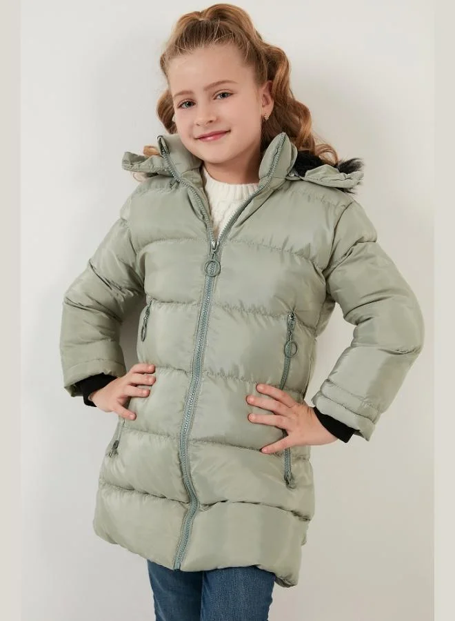 ليلا معطف شتوي بغطاء رأس قابل للإزالة وبطانة فرو صناعي للبنات