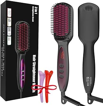 JAMIEWIN Hair Straighteners Brush for Women 30s Quick Heating Hair Straightening Brushes Gifts to Her Heated Hair Straighener Comb for Self Styling 250F450F Anti Scald - Image 1
