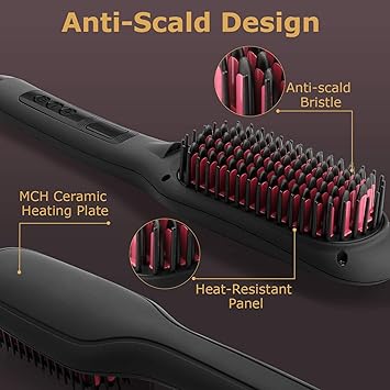 JAMIEWIN Hair Straighteners Brush for Women 30s Quick Heating Hair Straightening Brushes Gifts to Her Heated Hair Straighener Comb for Self Styling 250F450F Anti Scald - Image 5