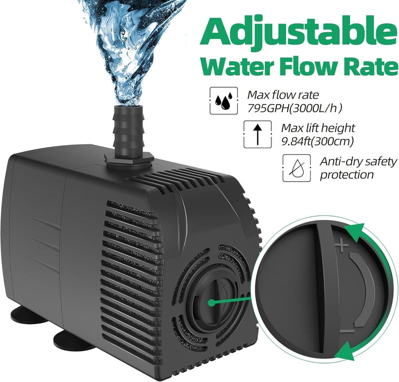 LONGRUNNEW Outdoor Water Pump, Submersible Pump, 3000L/H Aquarium Pump for Pond, Fountain, Aquarium, Garden - Image 3