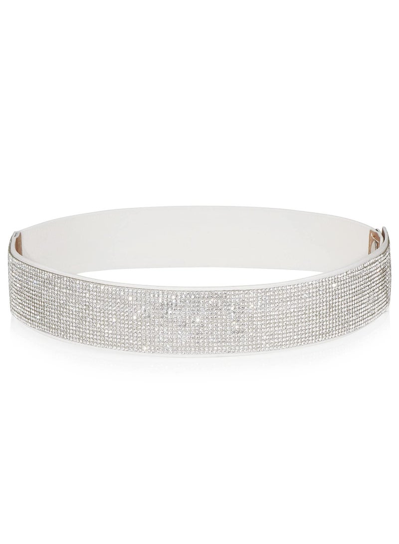 Excefore Rhinestone Elastic PU Leather Belt Shiny Crystal Stretch Waist Belt Wide Waist Band for Women Dress - Image 1