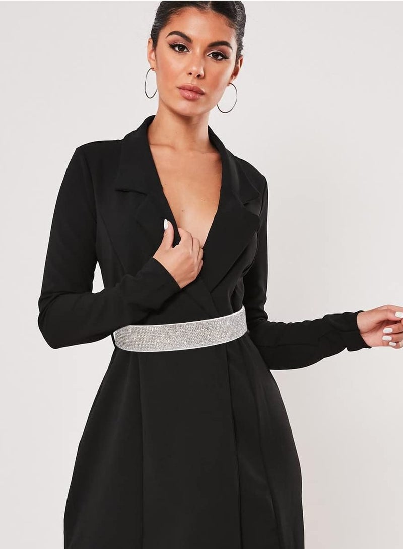 Excefore Rhinestone Elastic PU Leather Belt Shiny Crystal Stretch Waist Belt Wide Waist Band for Women Dress - Image 3