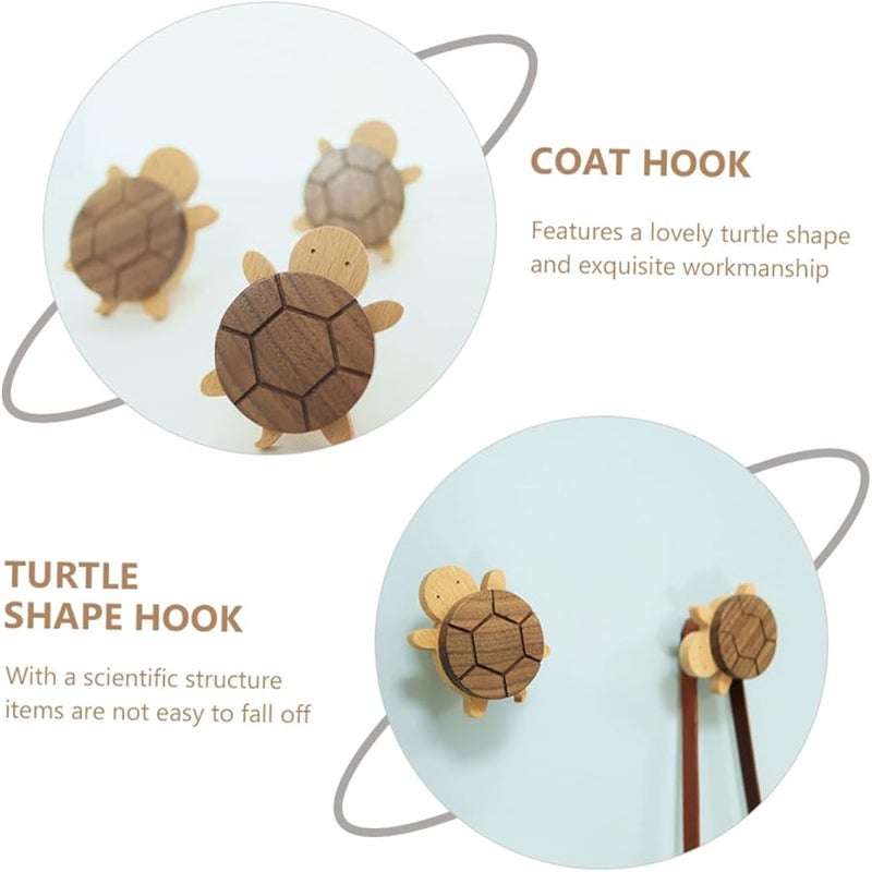 مجموعة خطافات معاطف خشبية على شكل سلحفاة من قطعتين، بتصميم حيواني متين للمدخل والمناشف والحقائب - Image 4