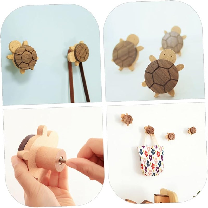 مجموعة خطافات معاطف خشبية على شكل سلحفاة من قطعتين، بتصميم حيواني متين للمدخل والمناشف والحقائب - Image 3