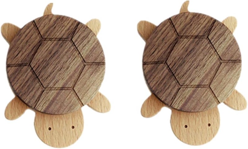 مجموعة خطافات معاطف خشبية على شكل سلحفاة من قطعتين، بتصميم حيواني متين للمدخل والمناشف والحقائب - Image 1