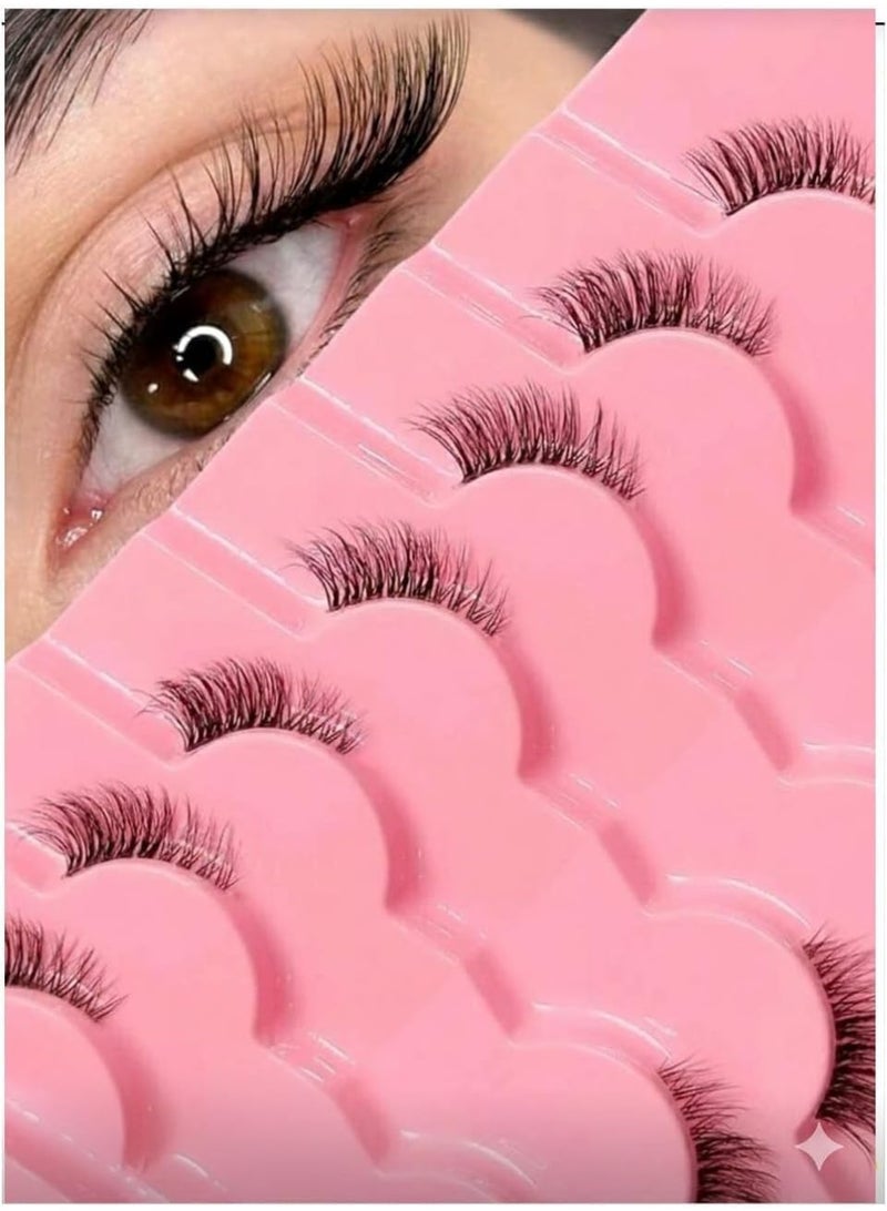 رموش صناعية بأطوال وكثافة مختلطة 10 قطع بتصميم عين القطة طبيعية قصيرة وناعمة لتكثيف الرموش الصناعية