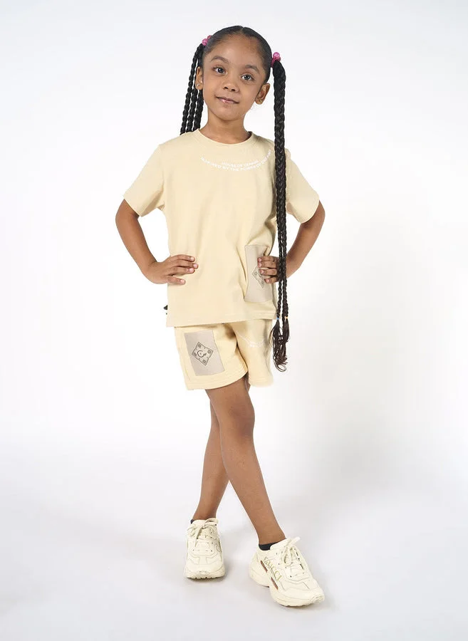 House Of Cenmar Kids Beige Short With Power Of Dreams Print