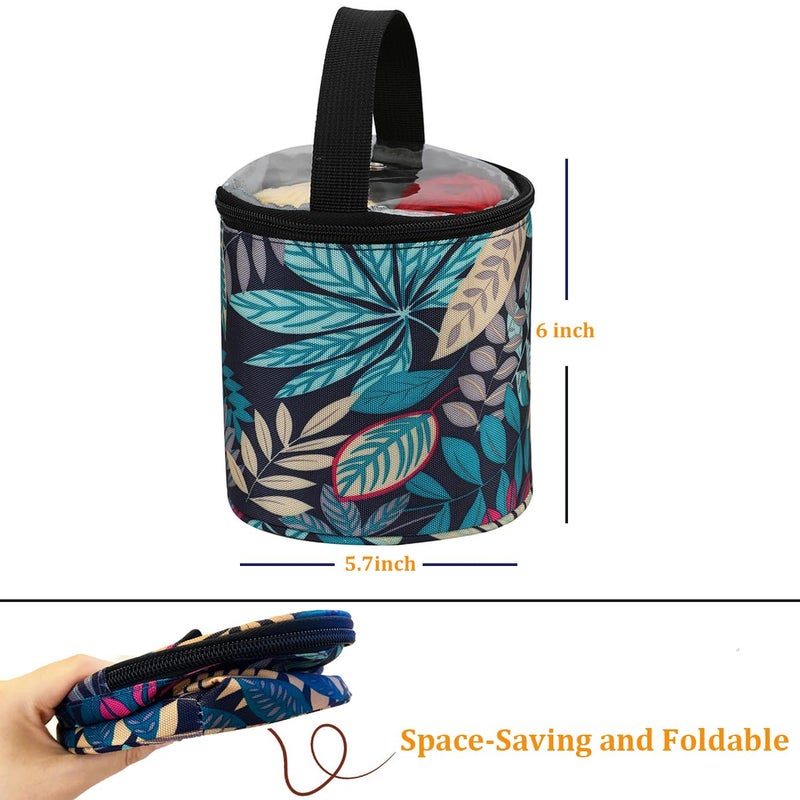 Mdoker mini yarn storage small size yarn bag for crocheting with holes,empty round knitting tote bags protable yarn holder,perfect for travel,beginner & crocheter(Blue Leaves) - Image 2