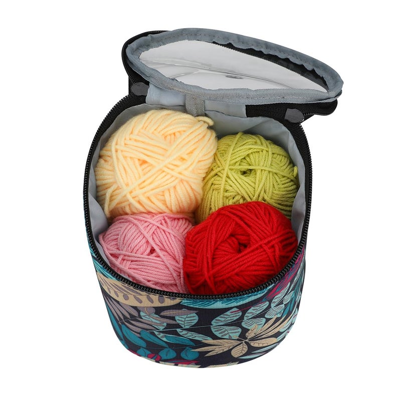 Mdoker mini yarn storage small size yarn bag for crocheting with holes,empty round knitting tote bags protable yarn holder,perfect for travel,beginner & crocheter(Blue Leaves) - Image 4