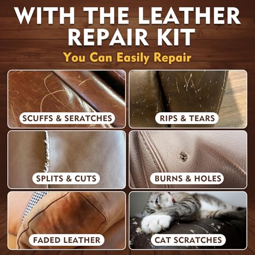 Vigorder Brown Leather Repair Kit for Furniture, Leather Couch Repair Kit for Car Interior, Sofa, Purse and Jacket, Restore Any Material with Super Easy Instructions to Fix Scratches, Tears, Holes, Peeling - Image 2