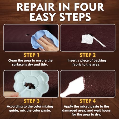 Vigorder Brown Leather Repair Kit for Furniture, Leather Couch Repair Kit for Car Interior, Sofa, Purse and Jacket, Restore Any Material with Super Easy Instructions to Fix Scratches, Tears, Holes, Peeling - Image 5