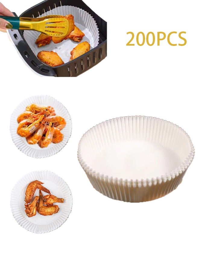 Air Fryer Disposable Paper Liner, 200 PCS Non-stick Disposable Air Fryer Liners, Food Grade Parchment Paper for Air Fryer, Oil-Proof, Water-Proof Baking Liners (6.3 Inches, White) - Image 1