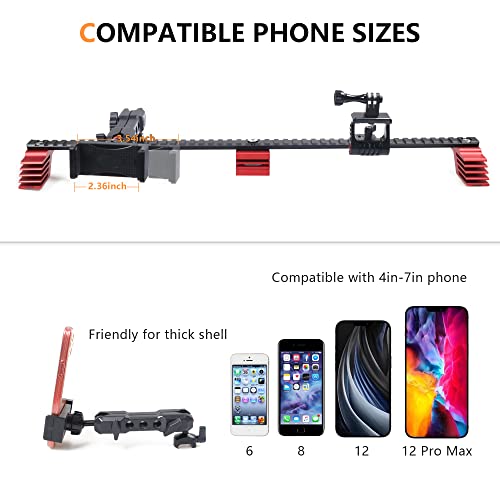 RERPRO Dash Phone Mount Long Picatinny Rail Holder for 2021 2022 2023 2024 2025 2026 New Ford Bronco 2/4 Door Interior Accessories, Cell Phone with Action Camera Mounts for GoPro, 360° Adjustable - Image 4