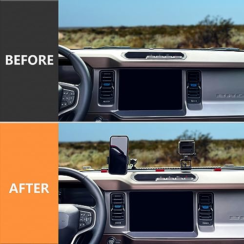 RERPRO Dash Phone Mount Long Picatinny Rail Holder for 2021 2022 2023 2024 2025 2026 New Ford Bronco 2/4 Door Interior Accessories, Cell Phone with Action Camera Mounts for GoPro, 360° Adjustable - Image 2