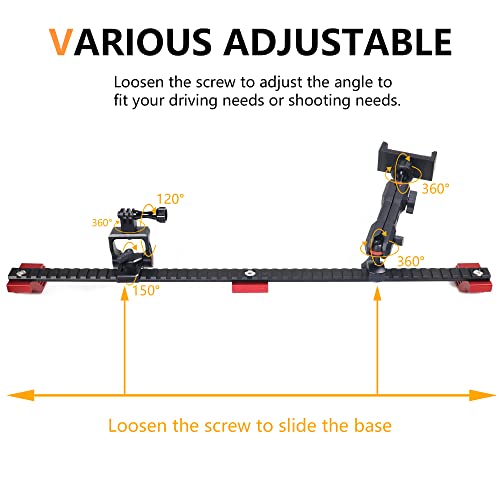 RERPRO Dash Phone Mount Long Picatinny Rail Holder for 2021 2022 2023 2024 2025 2026 New Ford Bronco 2/4 Door Interior Accessories, Cell Phone with Action Camera Mounts for GoPro, 360° Adjustable - Image 3