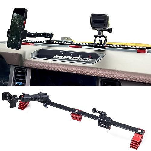 RERPRO Dash Phone Mount Long Picatinny Rail Holder for 2021 2022 2023 2024 2025 2026 New Ford Bronco 2/4 Door Interior Accessories, Cell Phone with Action Camera Mounts for GoPro, 360° Adjustable - Image 1
