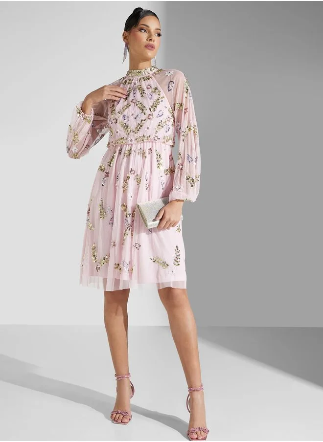 Frock and Frill Floral Embellished Dress