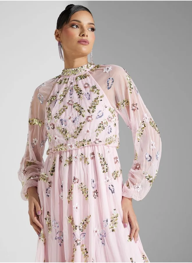 Frock and Frill Floral Embellished Dress
