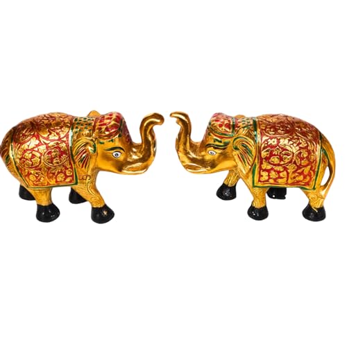 Salvus APP SOLUTIONS Multicolor Metal Elephant Showpiece Set of 2 for Home Decor, Handcrafted Vastu Elephant Pair for Living Room & Office, Decorative Gift Item (4.5x3.5 Inch) - Image 1