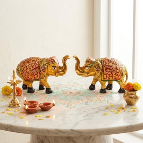 Salvus APP SOLUTIONS Multicolor Metal Elephant Showpiece Set of 2 for Home Decor, Handcrafted Vastu Elephant Pair for Living Room & Office, Decorative Gift Item (4.5x3.5 Inch) - Image 5