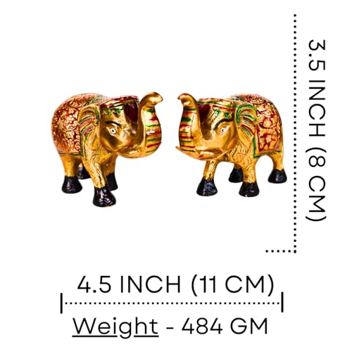 Salvus APP SOLUTIONS Multicolor Metal Elephant Showpiece Set of 2 for Home Decor, Handcrafted Vastu Elephant Pair for Living Room & Office, Decorative Gift Item (4.5x3.5 Inch) - Image 2