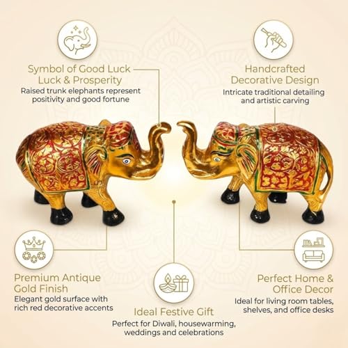 Salvus APP SOLUTIONS Multicolor Metal Elephant Showpiece Set of 2 for Home Decor, Handcrafted Vastu Elephant Pair for Living Room & Office, Decorative Gift Item (4.5x3.5 Inch) - Image 3