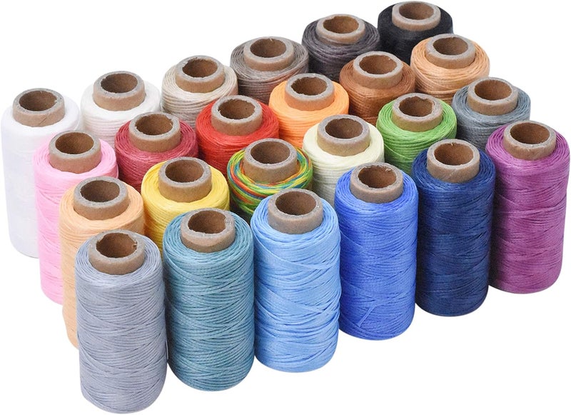 Mandala Crafts 24 Assorted Colors Flat Waxed Thread for Leather Sewing Thread - Polyester Waxed Leather Thread Waxed String - 55 X 24 Yds 150D 0.8mm Waxed Cord for Leather Stitching - Image 1