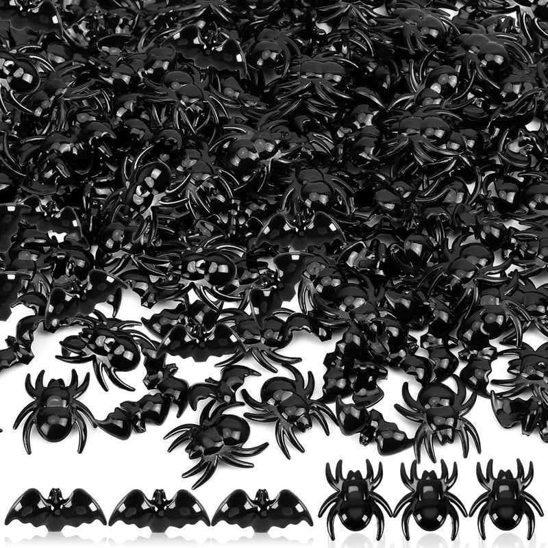 BOARDFEB 240Pcs Black Bats Spiders Acrylic Ornaments, Mini 3D Bat Spider Halloween Vase Filler Table Scatters for Scrapbooking Decorations Embellishment DIY Craft Party Favors Craft Supplies - Image 1
