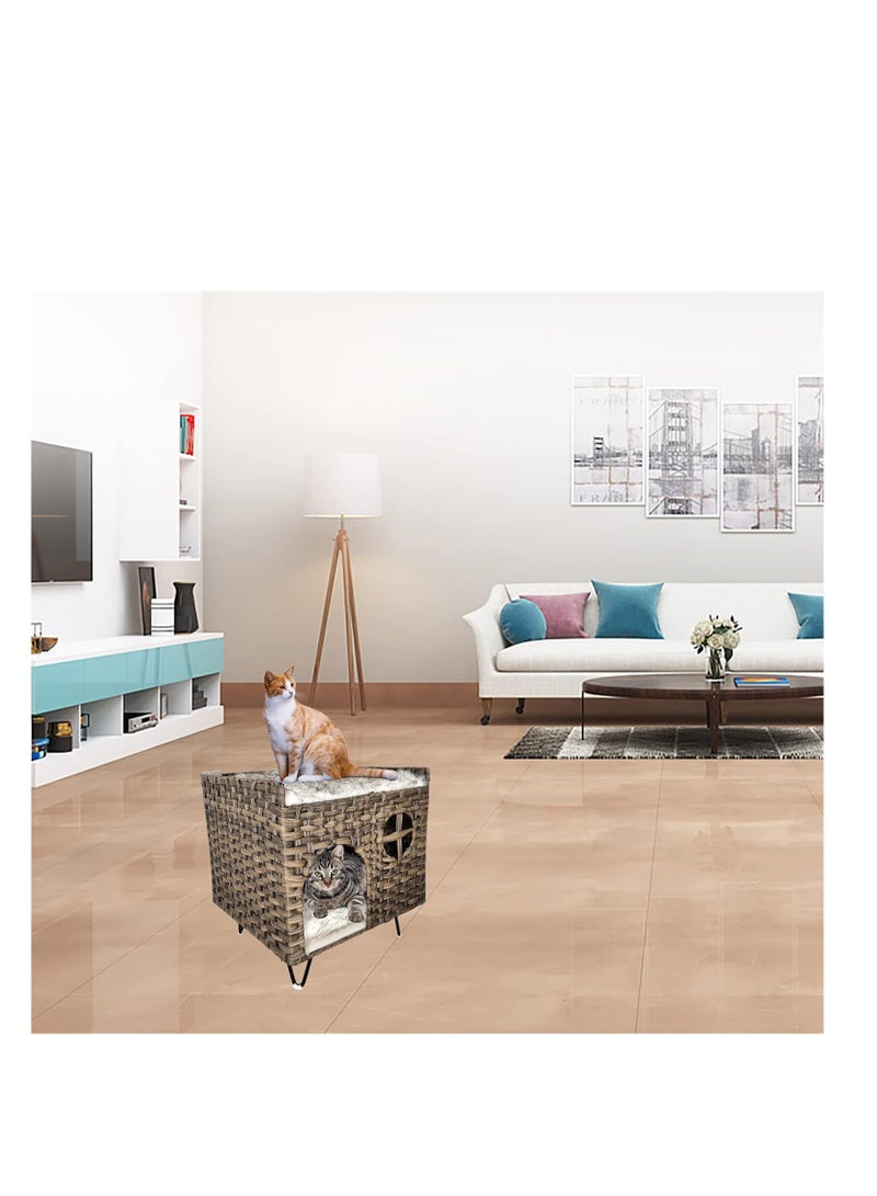 NNC PETS Cozy rattan cat house condo with Removable cushion, Sturdy metal legs, and Non-slip bottom, Durable rattan cat house bed for Indoor/Outdoor use, Breathable Double-layer nest (52 cm) - Image 4