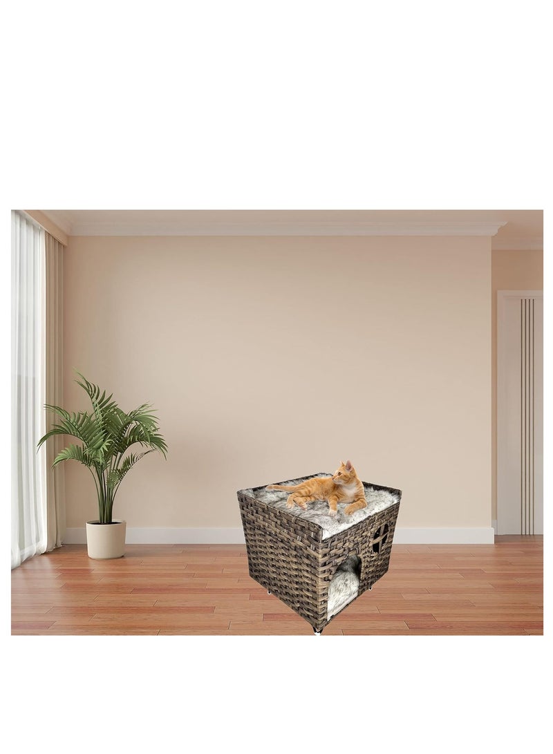 NNC PETS Cozy rattan cat house condo with Removable cushion, Sturdy metal legs, and Non-slip bottom, Durable rattan cat house bed for Indoor/Outdoor use, Breathable Double-layer nest (52 cm) - Image 3