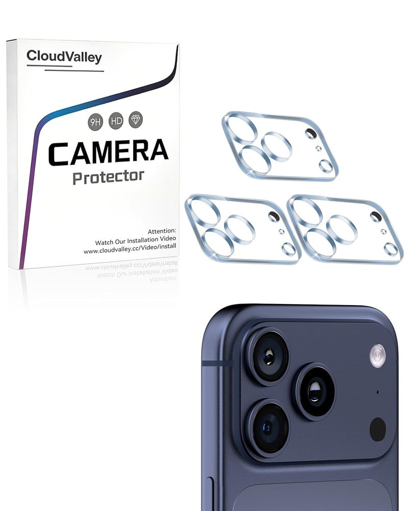 CloudValley 3 Pack for iPhone 17 Pro Max Camera Lens Protector, Military Standard Scratch-Resistant Film, 9H Tempered Glass Camera Cover Screen, [Does not Affect Night Shots], Clear - Image 1