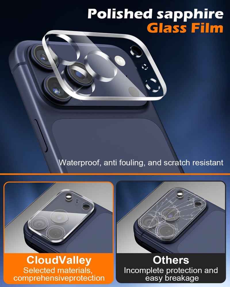 CloudValley 3 Pack for iPhone 17 Pro Max Camera Lens Protector, Military Standard Scratch-Resistant Film, 9H Tempered Glass Camera Cover Screen, [Does not Affect Night Shots], Clear - Image 2