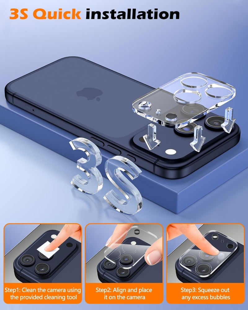 CloudValley 3 Pack for iPhone 17 Pro Max Camera Lens Protector, Military Standard Scratch-Resistant Film, 9H Tempered Glass Camera Cover Screen, [Does not Affect Night Shots], Clear - Image 3