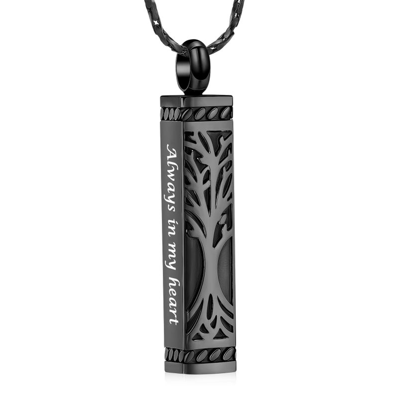 Imrsanl Tree of Life Urn Necklace for Men Women Bar Cremation Jewelry for Ashes Keepsake Ashes Necklace Pendent (Black-Always in My Heart) - Image 1