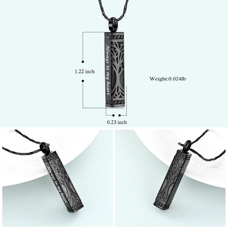 Imrsanl Tree of Life Urn Necklace for Men Women Bar Cremation Jewelry for Ashes Keepsake Ashes Necklace Pendent (Black-Always in My Heart) - Image 2