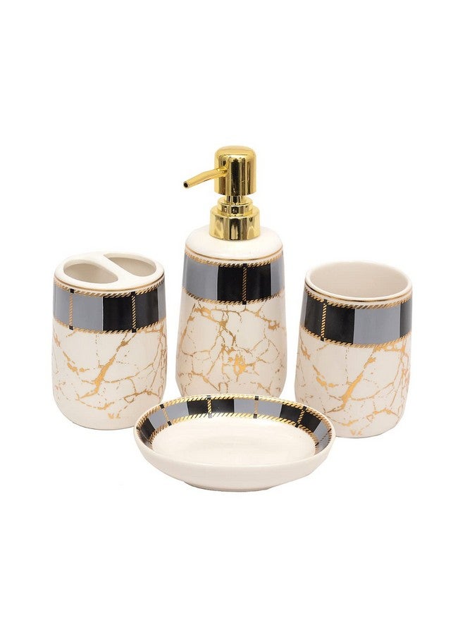 Skywalk Ceramic Bathroom Set of 4 Pieces - Soap Dispenser, Beaker/Tumbler, Soap Dish, Brush Holder for Bathroom Décor and Home Gift Set White - Image 1
