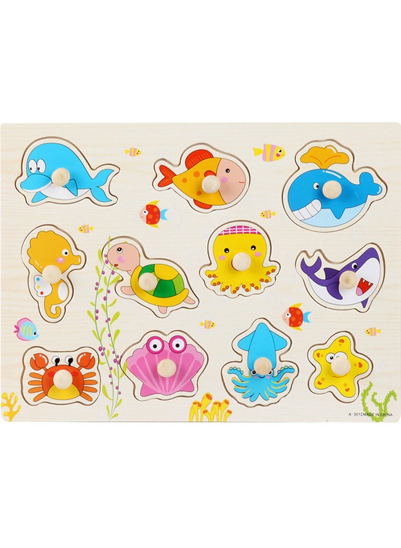 Children's Educational Wooden Cartoon Ocean Series Jigsaw Puzzles Suitable Child Gift Bag Pack - Image 1