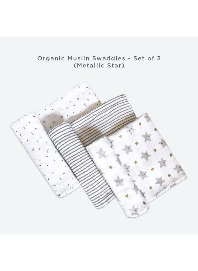 Masilo 100% Organic Cotton Swaddle Wrap New Born Swaddle Blanket Multiuse Muslin Cloth Swaddle Swaddle Gift Set Soft Baby Wrap Pack Of 3 42 X 42 Instar Gold  - Image 3