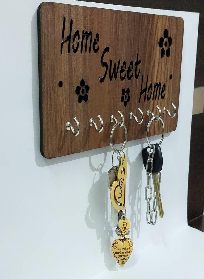 Kitchenwell HOME SWEET HOME Design key holder for wall & Home Decore (Key Stand, Brown, Pack of 1) - Image 3