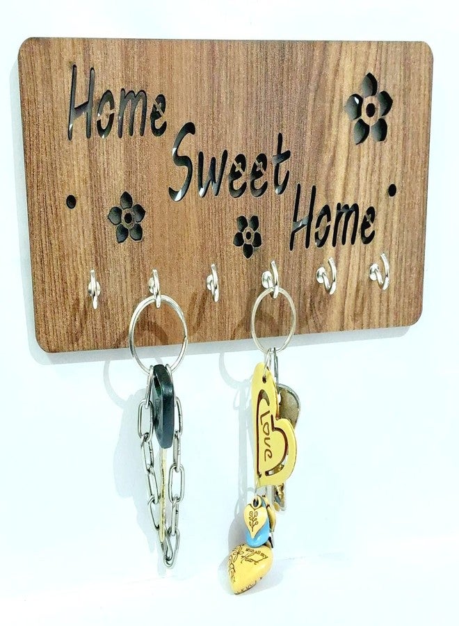 Kitchenwell HOME SWEET HOME Design key holder for wall & Home Decore (Key Stand, Brown, Pack of 1) - Image 2