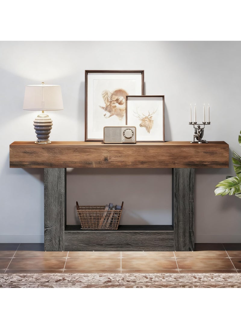 Chulovs 160cm Console Table, Farmhouse 2-Tier Entryway Table with U-Shaped Base, Narrow Long Wood Sofa Table for Behind Couch, Living Room, Hallway & Foyer - Image 2