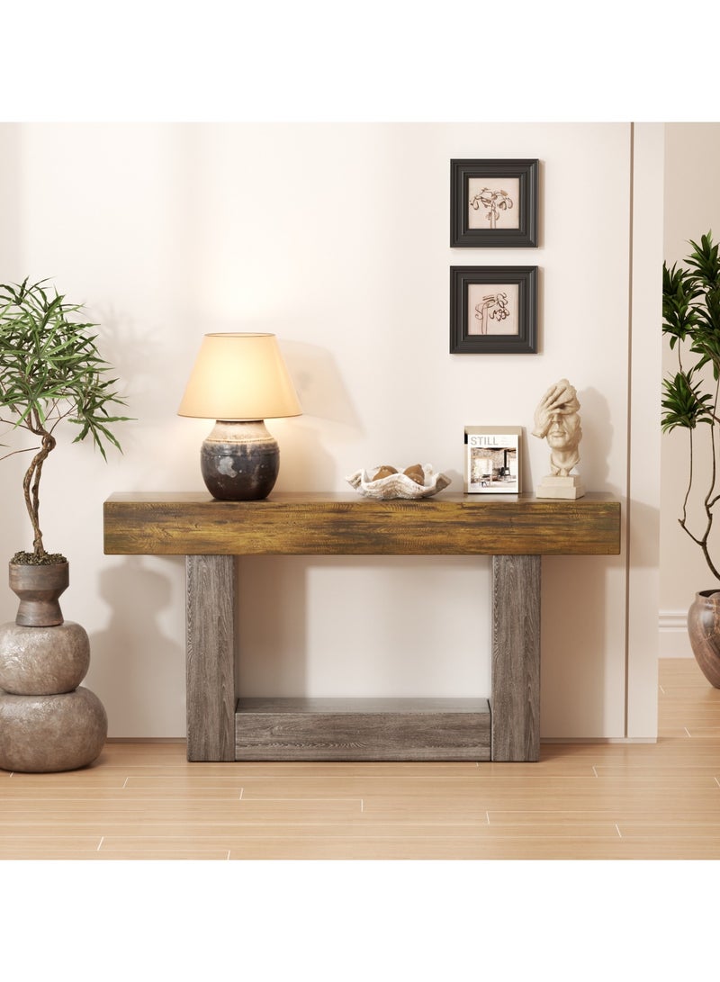 Chulovs 160cm Console Table, Farmhouse 2-Tier Entryway Table with U-Shaped Base, Narrow Long Wood Sofa Table for Behind Couch, Living Room, Hallway & Foyer - Image 1
