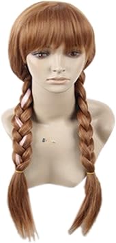 juanxian Princess Anna Wig with Two Braids Brown Cosplay Wigs with Cap for Women  - Image 1